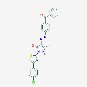 molecular formula C26H18ClN5O2S B463667 (4Z)-2-[4-(4-chlorophenyl)-1,3-thiazol-2-yl]-5-methyl-4-{2-[4-(phenylcarbonyl)phenyl]hydrazinylidene}-2,4-dihydro-3H-pyrazol-3-one 