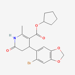 molecular formula C19H20BrNO5 B4636677 CYCLOPENTYL 4-(6-BROMO-2H-1,3-BENZODIOXOL-5-YL)-2-METHYL-6-OXO-1,4,5,6-TETRAHYDROPYRIDINE-3-CARBOXYLATE 