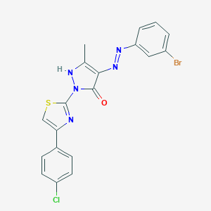 molecular formula C19H13BrClN5OS B463670 (4E)-4-[2-(3-bromophenyl)hydrazinylidene]-2-[4-(4-chlorophenyl)-1,3-thiazol-2-yl]-5-methyl-2,4-dihydro-3H-pyrazol-3-one 