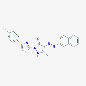 molecular formula C23H16ClN5OS B463671 (4Z)-2-[4-(4-chlorophenyl)-1,3-thiazol-2-yl]-5-methyl-4-[2-(naphthalen-2-yl)hydrazinylidene]-2,4-dihydro-3H-pyrazol-3-one 