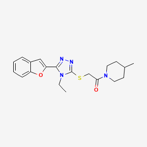 molecular formula C20H24N4O2S B4636805 2-{[5-(1-BENZOFURAN-2-YL)-4-ETHYL-4H-1,2,4-TRIAZOL-3-YL]SULFANYL}-1-(4-METHYLPIPERIDIN-1-YL)ETHAN-1-ONE 