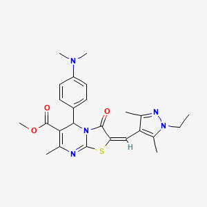 molecular formula C25H29N5O3S B4636945 methyl 5-[4-(dimethylamino)phenyl]-2-[(1-ethyl-3,5-dimethyl-1H-pyrazol-4-yl)methylene]-7-methyl-3-oxo-2,3-dihydro-5H-[1,3]thiazolo[3,2-a]pyrimidine-6-carboxylate 