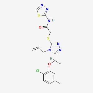 molecular formula C18H19ClN6O2S2 B4636950 2-({5-[1-(2-chloro-5-methylphenoxy)ethyl]-4-(prop-2-en-1-yl)-4H-1,2,4-triazol-3-yl}sulfanyl)-N-(1,3,4-thiadiazol-2-yl)acetamide 