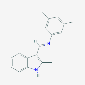 molecular formula C18H18N2 B463699 (E)-3,5-dimethyl-N-((2-methyl-1H-indol-3-yl)methylene)aniline 