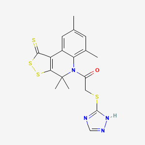 molecular formula C18H18N4OS4 B4637011 1-(4,4,6,8-tetramethyl-1-thioxo-1,4-dihydro-5H-[1,2]dithiolo[3,4-c]quinolin-5-yl)-2-(4H-1,2,4-triazol-3-ylsulfanyl)ethanone 