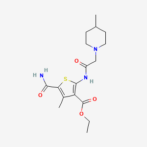 ETHYL 5-CARBAMOYL-4-METHYL-2-[2-(4-METHYLPIPERIDIN-1-YL)ACETAMIDO]THIOPHENE-3-CARBOXYLATE