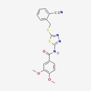 molecular formula C19H16N4O3S2 B4637260 N-[5-[(2-cyanophenyl)methylsulfanyl]-1,3,4-thiadiazol-2-yl]-3,4-dimethoxybenzamide 