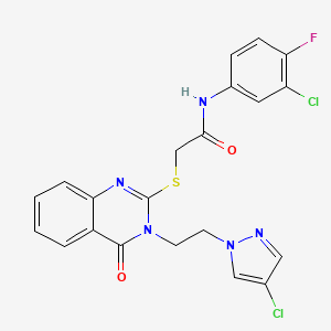 molecular formula C21H16Cl2FN5O2S B4637335 N~1~-(3-CHLORO-4-FLUOROPHENYL)-2-({3-[2-(4-CHLORO-1H-PYRAZOL-1-YL)ETHYL]-4-OXO-3,4-DIHYDRO-2-QUINAZOLINYL}SULFANYL)ACETAMIDE 