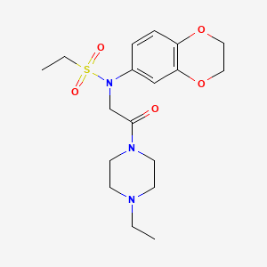 molecular formula C18H27N3O5S B4637470 N-(2,3-dihydro-1,4-benzodioxin-6-yl)-N-[2-(4-ethyl-1-piperazinyl)-2-oxoethyl]ethanesulfonamide 