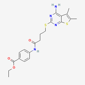 molecular formula C21H24N4O3S2 B4637710 Ethyl 4-[4-(4-amino-5,6-dimethylthiopheno[2,3-d]pyrimidin-2-ylthio)butanoylami no]benzoate 