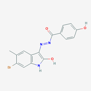 molecular formula C16H12BrN3O3 B463783 N'-(6-bromo-5-methyl-2-oxo-1,2-dihydro-3H-indol-3-ylidene)-4-hydroxybenzohydrazide CAS No. 5227-26-9