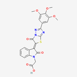 {(3Z)-2-oxo-3-[6-oxo-2-(3,4,5-trimethoxyphenyl)[1,3]thiazolo[3,2-b][1,2,4]triazol-5(6H)-ylidene]-2,3-dihydro-1H-indol-1-yl}acetic acid