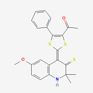 molecular formula C23H21NO2S3 B4637973 1-[(2Z)-2-(6-methoxy-2,2-dimethyl-3-thioxo-2,3-dihydroquinolin-4(1H)-ylidene)-5-phenyl-1,3-dithiol-4-yl]ethanone 