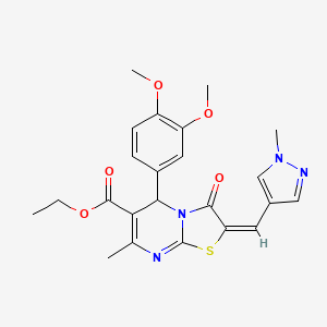 molecular formula C23H24N4O5S B4638193 ETHYL 5-(3,4-DIMETHOXYPHENYL)-7-METHYL-2-[(E)-1-(1-METHYL-1H-PYRAZOL-4-YL)METHYLIDENE]-3-OXO-2,3-DIHYDRO-5H-[1,3]THIAZOLO[3,2-A]PYRIMIDINE-6-CARBOXYLATE 