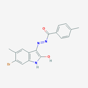 molecular formula C17H14BrN3O2 B463842 N'-(6-bromo-5-methyl-2-oxo-1,2-dihydro-3H-indol-3-ylidene)-4-methylbenzohydrazide 