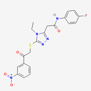 molecular formula C20H18FN5O4S B4638909 2-(4-ethyl-5-{[2-(3-nitrophenyl)-2-oxoethyl]sulfanyl}-4H-1,2,4-triazol-3-yl)-N-(4-fluorophenyl)acetamide 