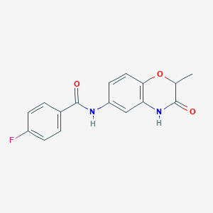 molecular formula C16H13FN2O3 B4639200 4-fluoro-N-(2-methyl-3-oxo-3,4-dihydro-2H-1,4-benzoxazin-6-yl)benzamide 