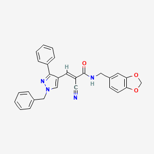 N-(1,3-benzodioxol-5-ylmethyl)-3-(1-benzyl-3-phenyl-1H-pyrazol-4-yl)-2-cyanoacrylamide