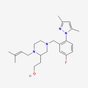 molecular formula C23H33FN4O B4639354 2-[4-[2-(3,5-dimethyl-1H-pyrazol-1-yl)-5-fluorobenzyl]-1-(3-methyl-2-buten-1-yl)-2-piperazinyl]ethanol 