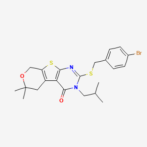 5-[(4-Bromophenyl)methylsulfanyl]-12,12-dimethyl-4-(2-methylpropyl)-11-oxa-8-thia-4,6-diazatricyclo[7.4.0.02,7]trideca-1(9),2(7),5-trien-3-one