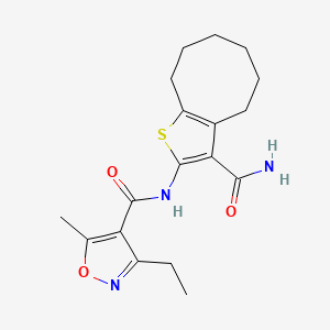 molecular formula C18H23N3O3S B4639437 N-{3-CARBAMOYL-4H5H6H7H8H9H-CYCLOOCTA[B]THIOPHEN-2-YL}-3-ETHYL-5-METHYL-12-OXAZOLE-4-CARBOXAMIDE 