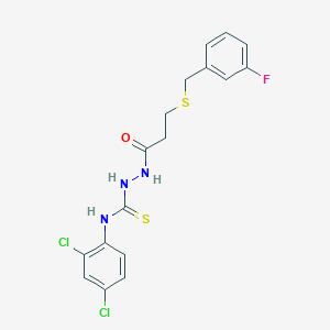 N-(2,4-dichlorophenyl)-2-{3-[(3-fluorobenzyl)thio]propanoyl}hydrazinecarbothioamide