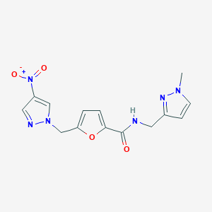 molecular formula C14H14N6O4 B4639776 N-[(1-methyl-1H-pyrazol-3-yl)methyl]-5-[(4-nitro-1H-pyrazol-1-yl)methyl]-2-furamide 