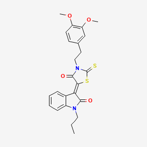 (3Z)-3-{3-[2-(3,4-dimethoxyphenyl)ethyl]-4-oxo-2-thioxo-1,3-thiazolidin-5-ylidene}-1-propyl-1,3-dihydro-2H-indol-2-one