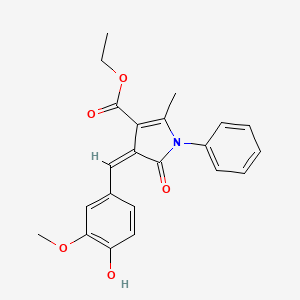 molecular formula C22H21NO5 B4639870 ETHYL (4Z)-4-[(4-HYDROXY-3-METHOXYPHENYL)METHYLIDENE]-2-METHYL-5-OXO-1-PHENYL-4,5-DIHYDRO-1H-PYRROLE-3-CARBOXYLATE 