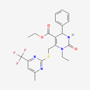 molecular formula C22H23F3N4O3S B4639882 ETHYL 1-ETHYL-6-({[4-METHYL-6-(TRIFLUOROMETHYL)-2-PYRIMIDINYL]SULFANYL}METHYL)-2-OXO-4-PHENYL-1,2,3,4-TETRAHYDRO-5-PYRIMIDINECARBOXYLATE 