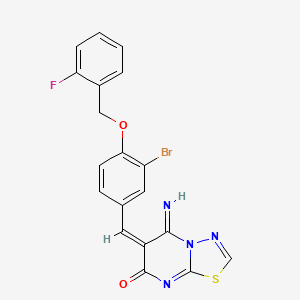 molecular formula C19H12BrFN4O2S B4640065 (6E)-6-[[3-bromo-4-[(2-fluorophenyl)methoxy]phenyl]methylidene]-5-imino-[1,3,4]thiadiazolo[3,2-a]pyrimidin-7-one 