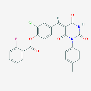 molecular formula C25H16ClFN2O5 B4640242 [2-chloro-4-[(Z)-[1-(4-methylphenyl)-2,4,6-trioxo-1,3-diazinan-5-ylidene]methyl]phenyl] 2-fluorobenzoate 