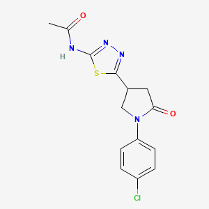 molecular formula C14H13ClN4O2S B4640281 N-{5-[1-(4-chlorophenyl)-5-oxopyrrolidin-3-yl]-1,3,4-thiadiazol-2-yl}acetamide 