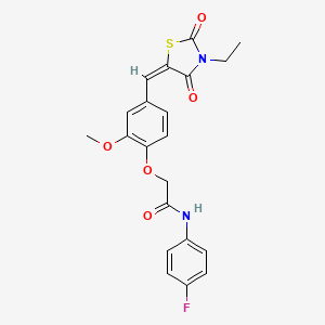 molecular formula C21H19FN2O5S B4640354 2-{4-[(E)-(3-ethyl-2,4-dioxo-1,3-thiazolidin-5-ylidene)methyl]-2-methoxyphenoxy}-N-(4-fluorophenyl)acetamide 