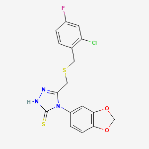 molecular formula C17H13ClFN3O2S2 B4640445 4-(1,3-benzodioxol-5-yl)-5-{[(2-chloro-4-fluorobenzyl)thio]methyl}-4H-1,2,4-triazole-3-thiol 