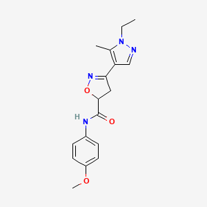 molecular formula C17H20N4O3 B4640524 3-(1-ethyl-5-methyl-1H-pyrazol-4-yl)-N-(4-methoxyphenyl)-4,5-dihydro-5-isoxazolecarboxamide 