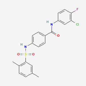 molecular formula C21H18ClFN2O3S B4640634 N-(3-chloro-4-fluorophenyl)-4-{[(2,5-dimethylphenyl)sulfonyl]amino}benzamide 