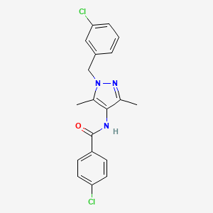 molecular formula C19H17Cl2N3O B4640893 4-chloro-N-[1-(3-chlorobenzyl)-3,5-dimethyl-1H-pyrazol-4-yl]benzamide 