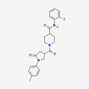 molecular formula C24H26FN3O3 B4641003 N-(2-fluorophenyl)-1-{[1-(4-methylphenyl)-5-oxo-3-pyrrolidinyl]carbonyl}-4-piperidinecarboxamide 