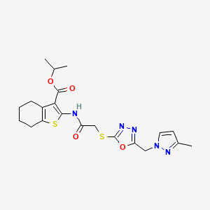 molecular formula C21H25N5O4S2 B4641078 isopropyl 2-{[({5-[(3-methyl-1H-pyrazol-1-yl)methyl]-1,3,4-oxadiazol-2-yl}thio)acetyl]amino}-4,5,6,7-tetrahydro-1-benzothiophene-3-carboxylate 