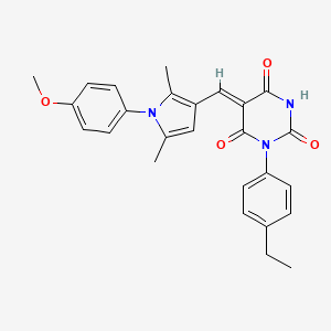 molecular formula C26H25N3O4 B4641099 1-(4-ethylphenyl)-5-{[1-(4-methoxyphenyl)-2,5-dimethyl-1H-pyrrol-3-yl]methylene}-2,4,6(1H,3H,5H)-pyrimidinetrione 