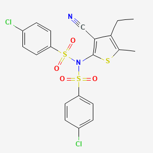 molecular formula C20H16Cl2N2O4S3 B4641142 4-chloro-N-[(4-chlorophenyl)sulfonyl]-N-(3-cyano-4-ethyl-5-methyl-2-thienyl)benzenesulfonamide 