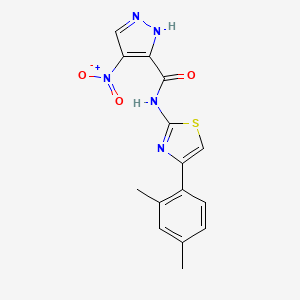 molecular formula C15H13N5O3S B4641337 N-[4-(2,4-dimethylphenyl)-1,3-thiazol-2-yl]-4-nitro-1H-pyrazole-3-carboxamide 