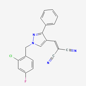 molecular formula C20H12ClFN4 B4641404 {[1-(2-chloro-4-fluorobenzyl)-3-phenyl-1H-pyrazol-4-yl]methylene}malononitrile 