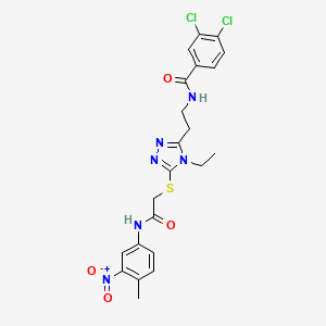 molecular formula C22H22Cl2N6O4S B4641579 3,4-dichloro-N-{2-[4-ethyl-5-({2-[(4-methyl-3-nitrophenyl)amino]-2-oxoethyl}thio)-4H-1,2,4-triazol-3-yl]ethyl}benzamide 