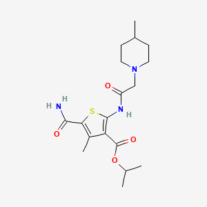 molecular formula C18H27N3O4S B4641589 isopropyl 5-(aminocarbonyl)-4-methyl-2-{[(4-methyl-1-piperidinyl)acetyl]amino}-3-thiophenecarboxylate 