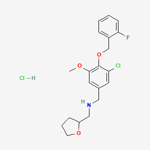 molecular formula C20H24Cl2FNO3 B4641667 {3-chloro-4-[(2-fluorobenzyl)oxy]-5-methoxybenzyl}(tetrahydrofuran-2-ylmethyl)amine hydrochloride 