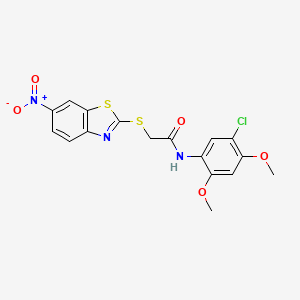 molecular formula C17H14ClN3O5S2 B4641685 N-(5-chloro-2,4-dimethoxyphenyl)-2-[(6-nitro-1,3-benzothiazol-2-yl)thio]acetamide 