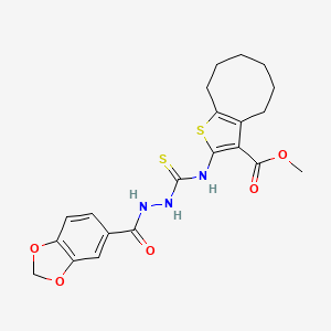 molecular formula C21H23N3O5S2 B4641773 methyl 2-({[2-(1,3-benzodioxol-5-ylcarbonyl)hydrazino]carbonothioyl}amino)-4,5,6,7,8,9-hexahydrocycloocta[b]thiophene-3-carboxylate 