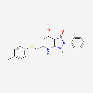 molecular formula C20H17N3O2S B4641823 6-{[(4-methylphenyl)thio]methyl}-2-phenyl-1H-pyrazolo[3,4-b]pyridine-3,4(2H,7H)-dione 